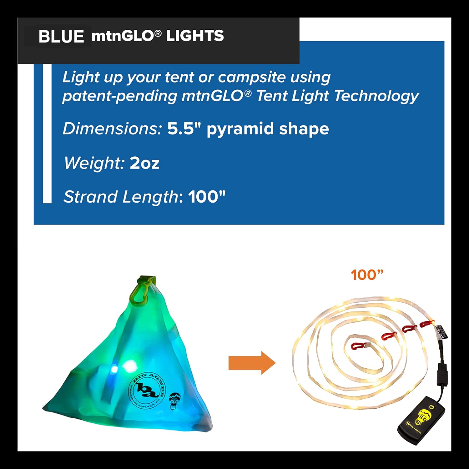 Big Agnes mtnGLO LED Tent & Camping Lights, Blue/Green, One Size