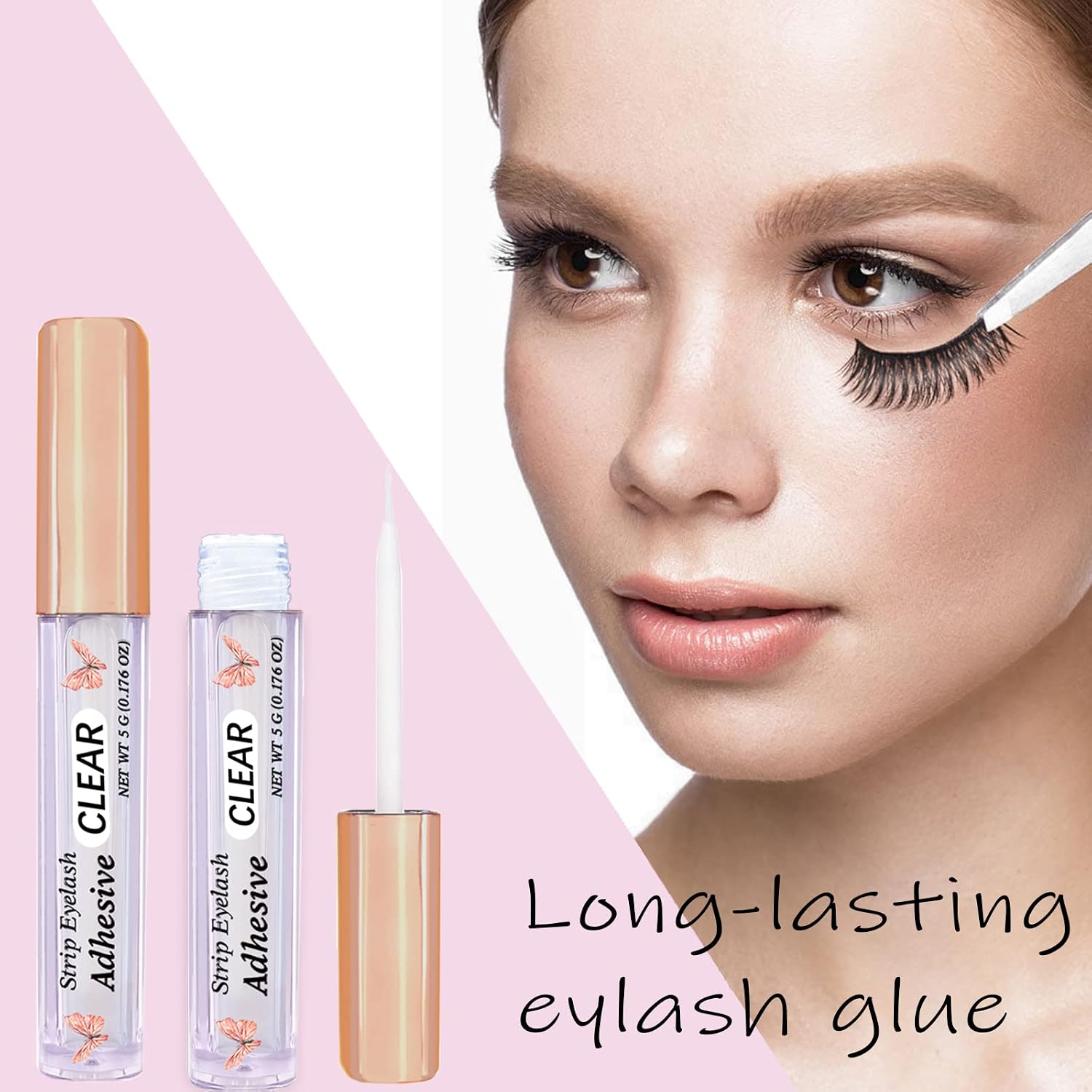False Eyelash Glue Super Strong Hold Clear Eyelash Adhesive Waterproof Lash Glue Latex-Free Suitable for Sensitive Eyes Lashes Glue (2 Pack Clear)