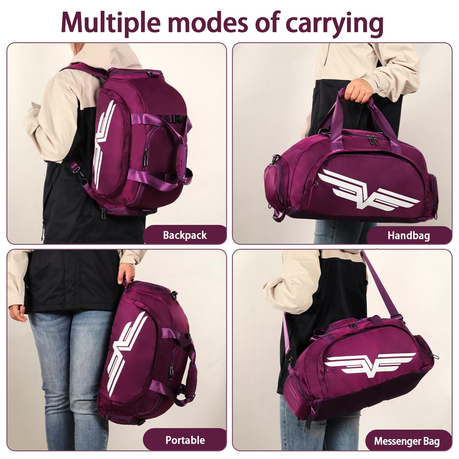 FIORETTO 30L Sports Gym Bag with Wet Pocket & Shoe Compartment, Sports Holdall Backpack for Men Women Violet - Image 2