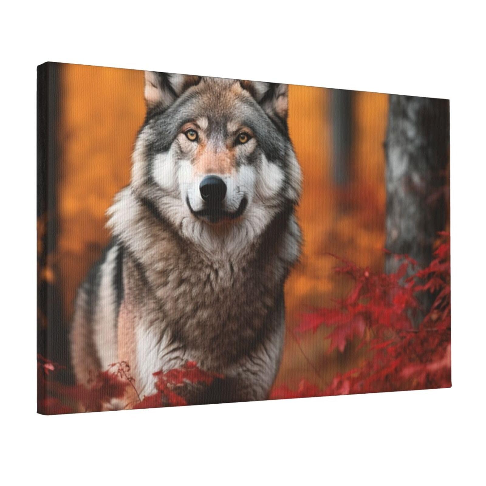 Canvas Wall Art for Living Room Wall Decor 12"x18" Modern Artwork Painting Pictures Hanging Canvas Prints Autumn animals Wolf Aesthetic Wall Art for Bedroom Bathroom Office Wallart Decor