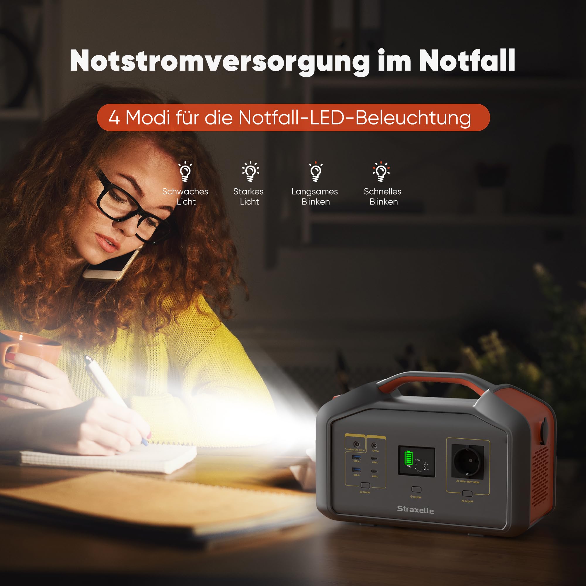 Portable Generators 1000W(Peak 2000W) Tragbare Power station 808.08Wh MPPT Solar Generator Batterie, 150W Schnellladeleistung LCD-Anzeige Für Camping,Draußen,Reisen,Notfälle,Unterwegs