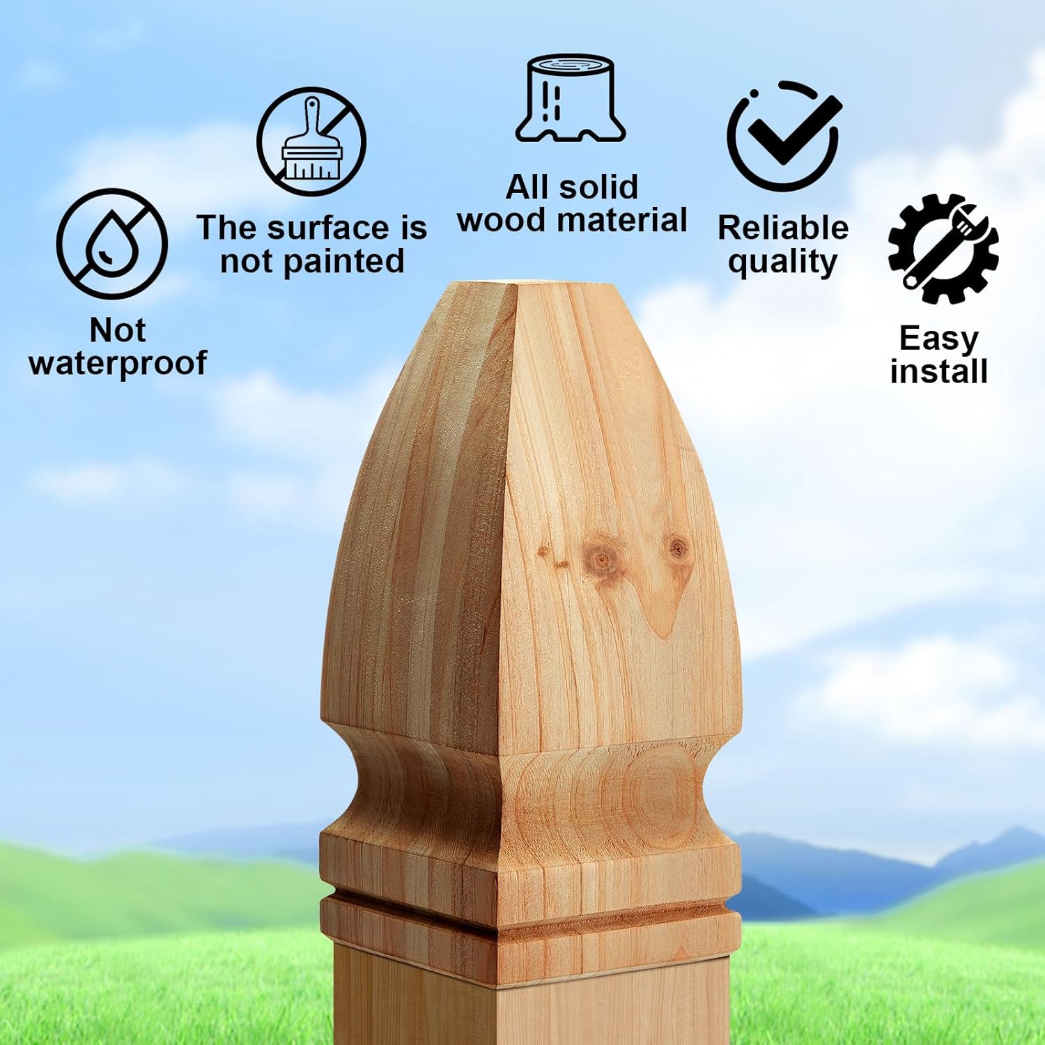 Geetery 1 Pcs 3'' x 3'' x 7'' Wood Gothic Post Cap, Wood Finial, Fence Topper with Screw, Unfinished Decorative Newel Post Cap, Cedar Finial for Indoor Stair Outdoor Fences Mailboxes Decks