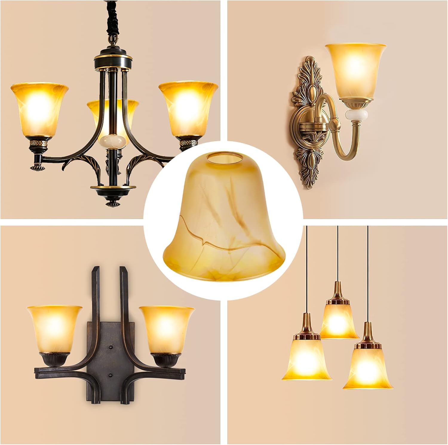 RORIANO Cracks Amber Glass Shade, Lighting Fixture Accessory Lampshade Glass Replacement with 1-5/8-inch Opening Fitter