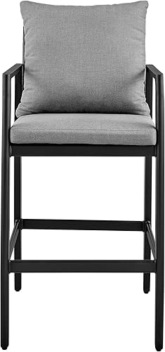 Miniatura 4 de Armen Living Grand Modern - Taburete de mimbre y metal para interiores y exteriores, con cojines grises, altura del asiento de 26 pulgadas