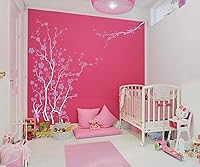 Vista 3 de Innovative Stencils Calcomanía grande de árbol de pared para cuarto de bebé, diseño de magnolia japonesa flor de cerezo con ramas #1121
