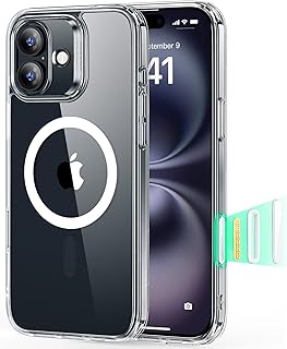 for iPhone 16 Case Cover, Camera Control Capture Button, Compatible with MagSafe, Shockproof Military-Grade Protection, Magnetic Phone Case for iPhone 16, Classic Hybrid Case (HaloLock), Clear