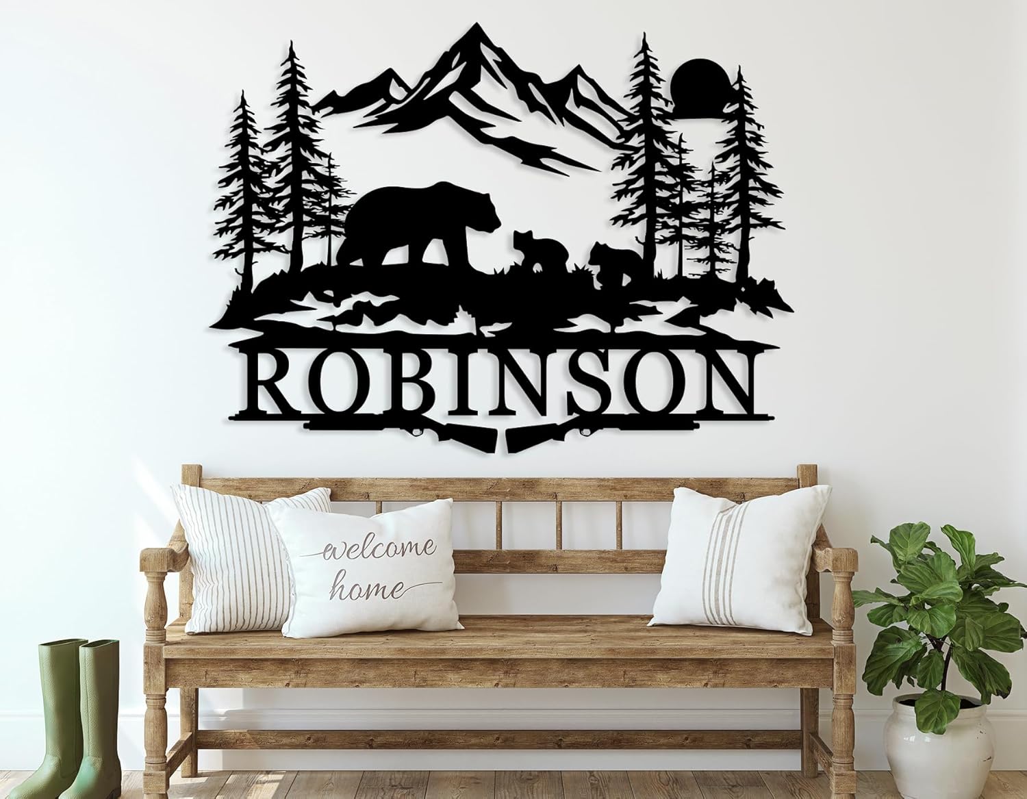 Personalized Bear Wildlife Custom Family Name Metal Sign, Rustic Monogram Cabin Decor, Men Cave Decor, Large Metal Wall Art