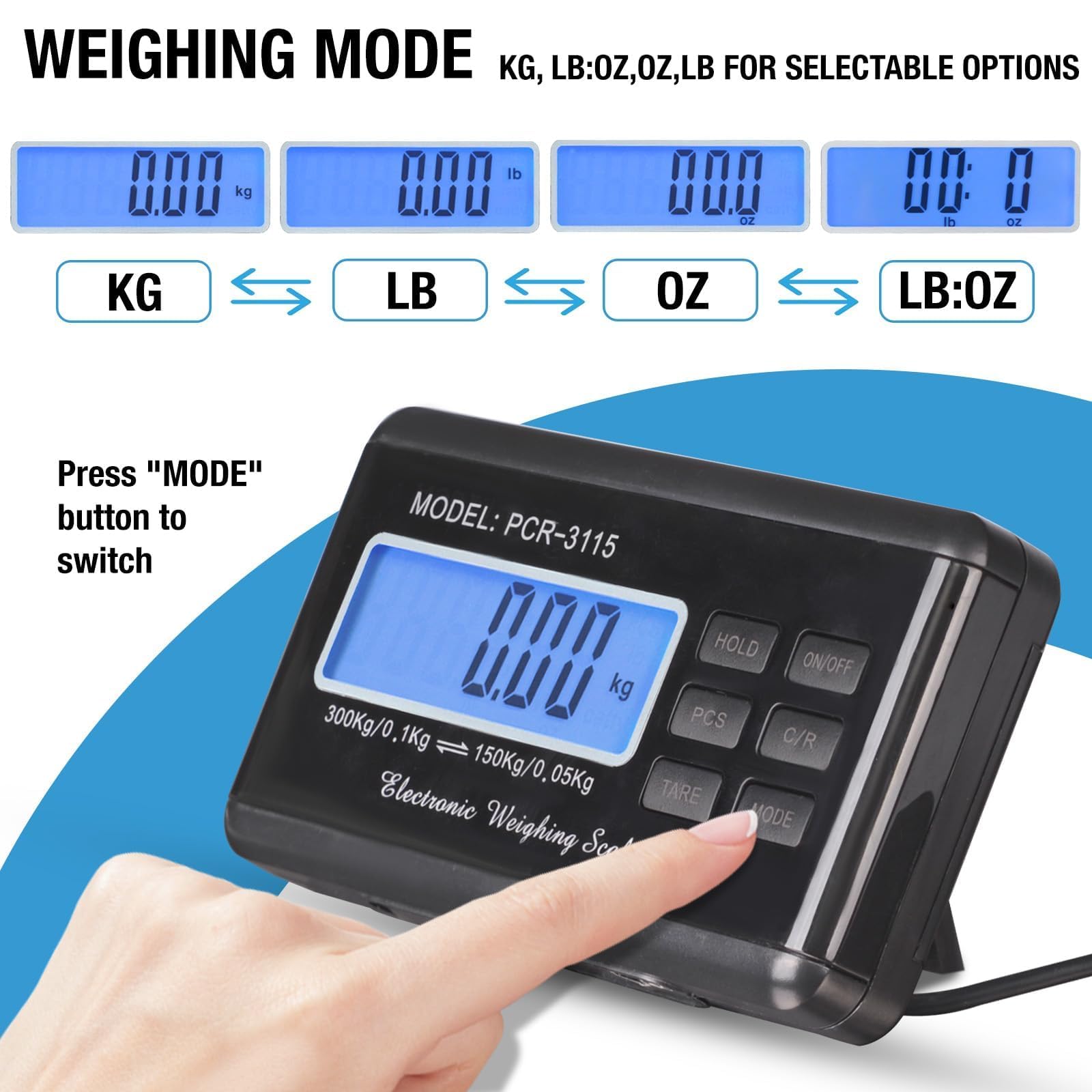 SurmountWay Shipping Scale 660lbs LCD Digital Platform Heavy Duty Portable Stainless Platform for Postal Shipping Scale Industrial Floor — view 5
