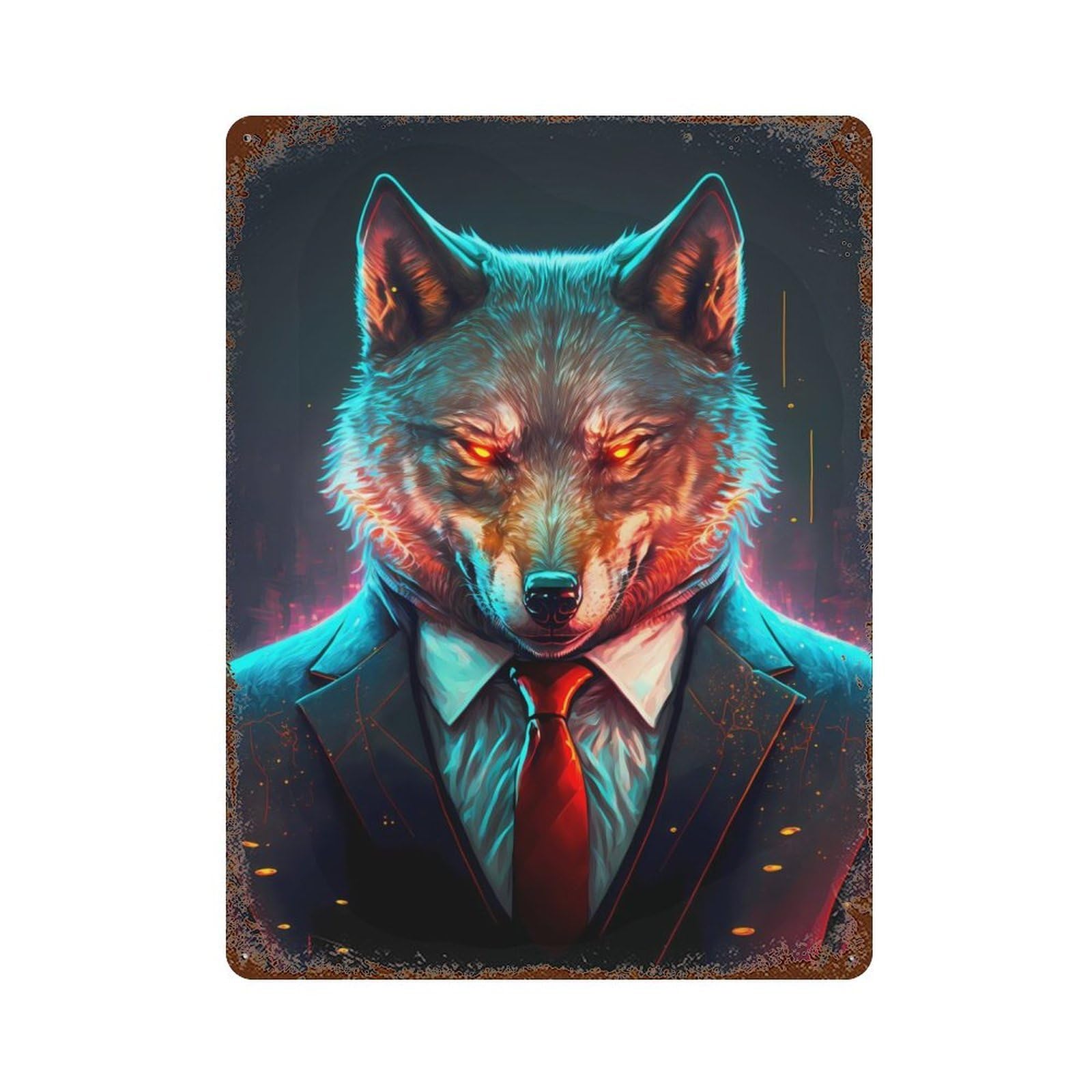 Wolf CEO In Suit Rustic Tin Plaque 15.7"x11.8", Novelty Wall Decor for Garage, Pub Or Kitchen