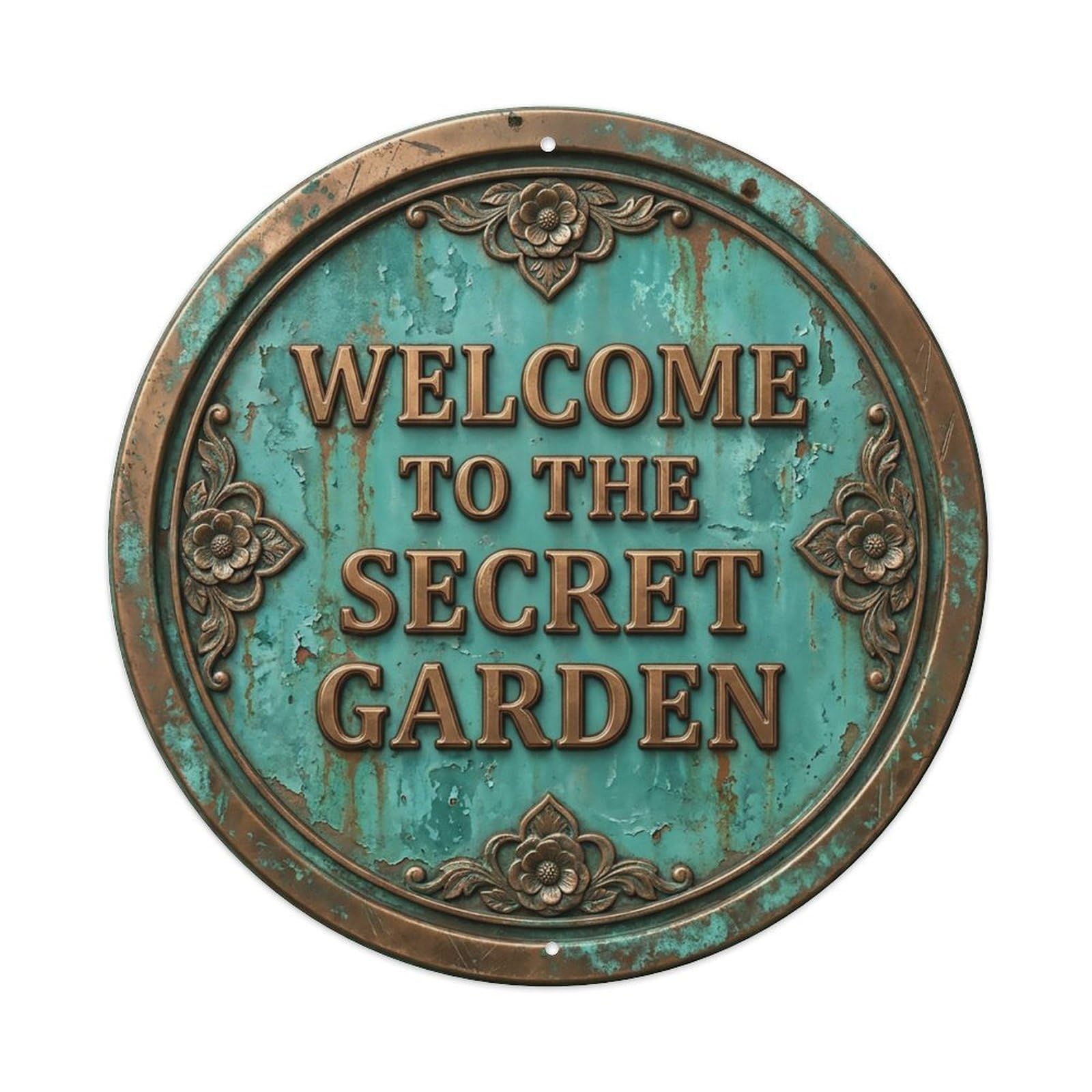 Vintage Welcome Secret Garden Floral Camellia Metal Tin Sign