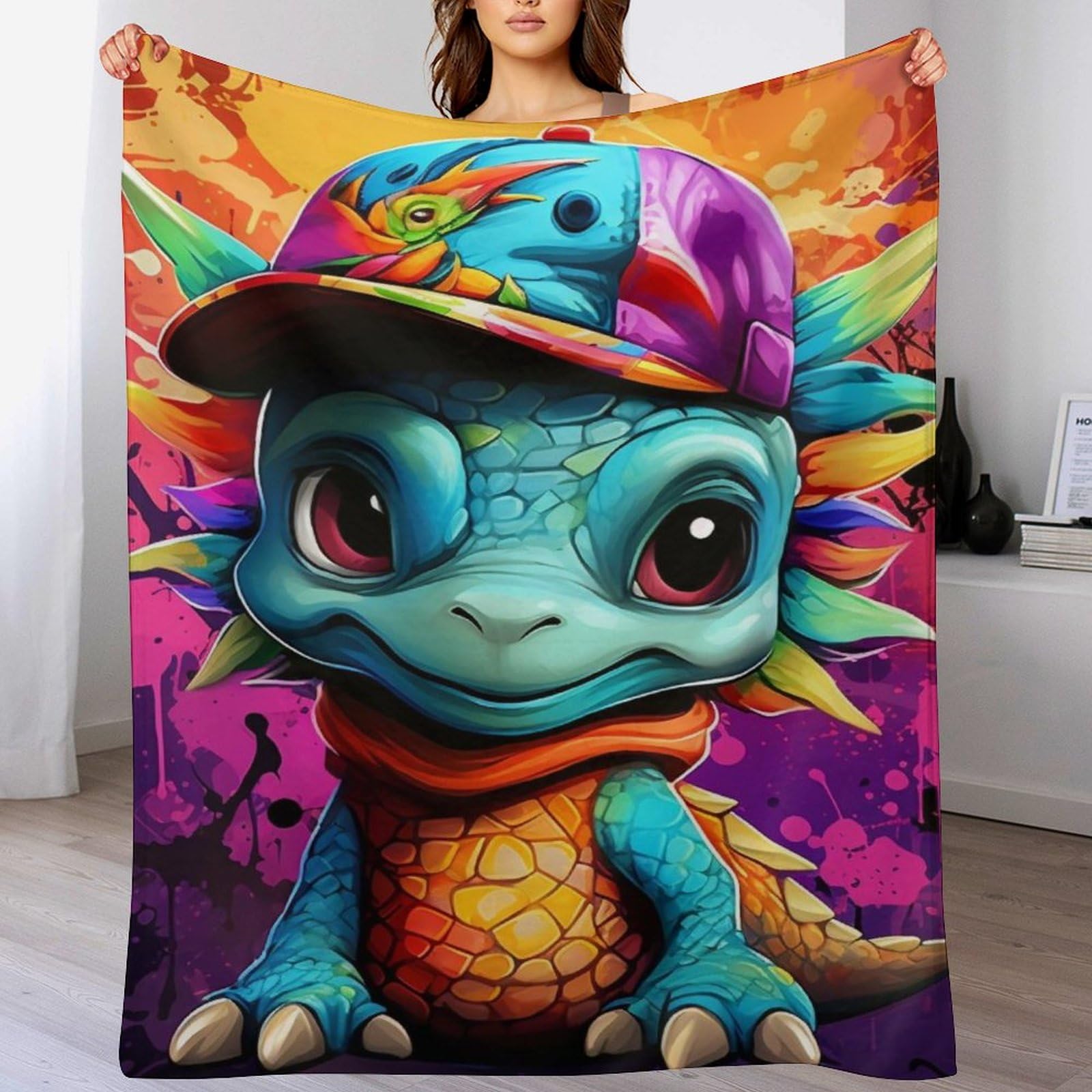 Couverture polaire dinosaure en peluche flannel pour lit et canapé de 100x130cm