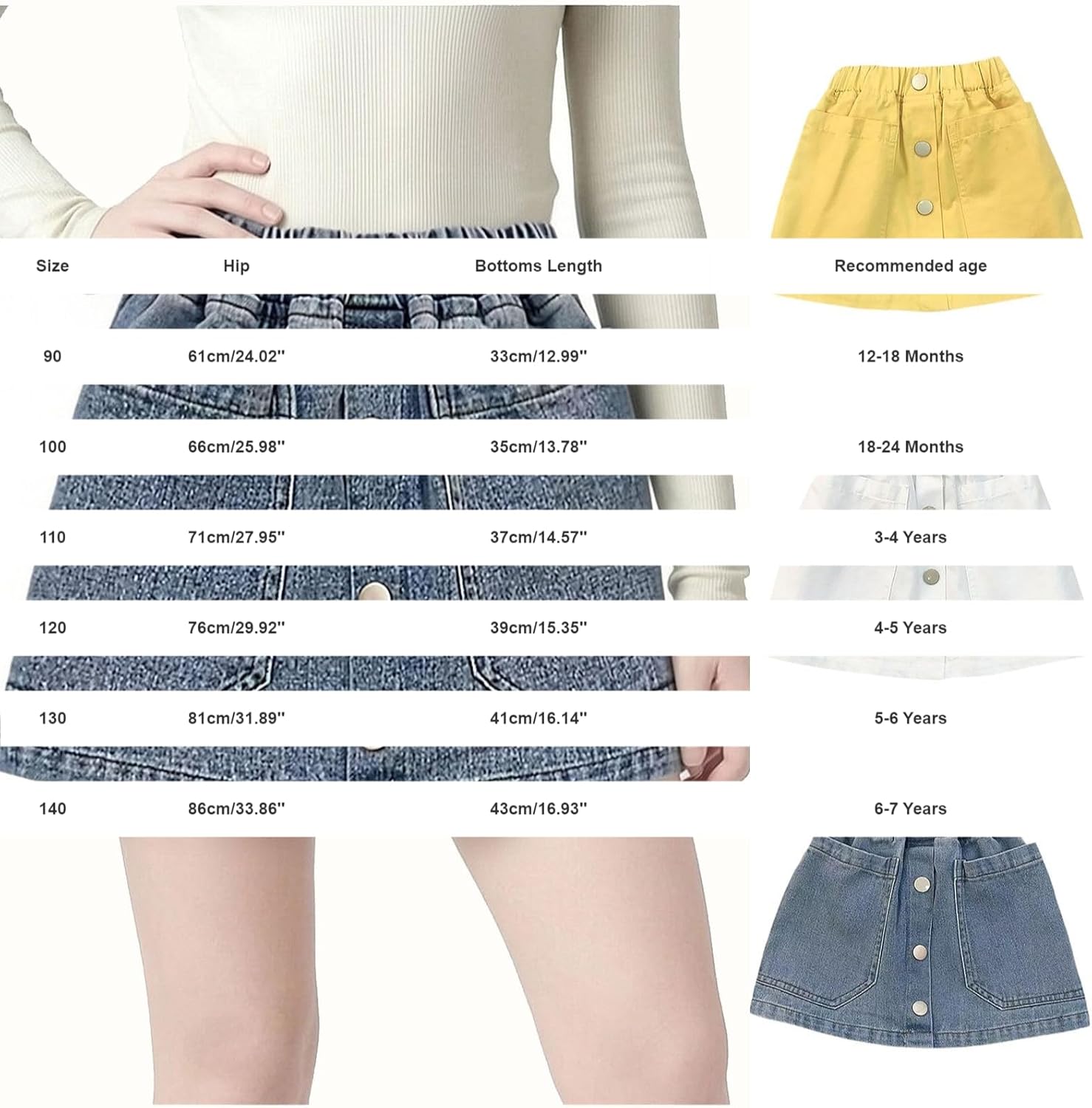Girls Jeans Shorts - Casual Summer High Waist Denim Short Comfy Dressy Wide Leg A-Line Jean Skirt Knee Length 0-12Y