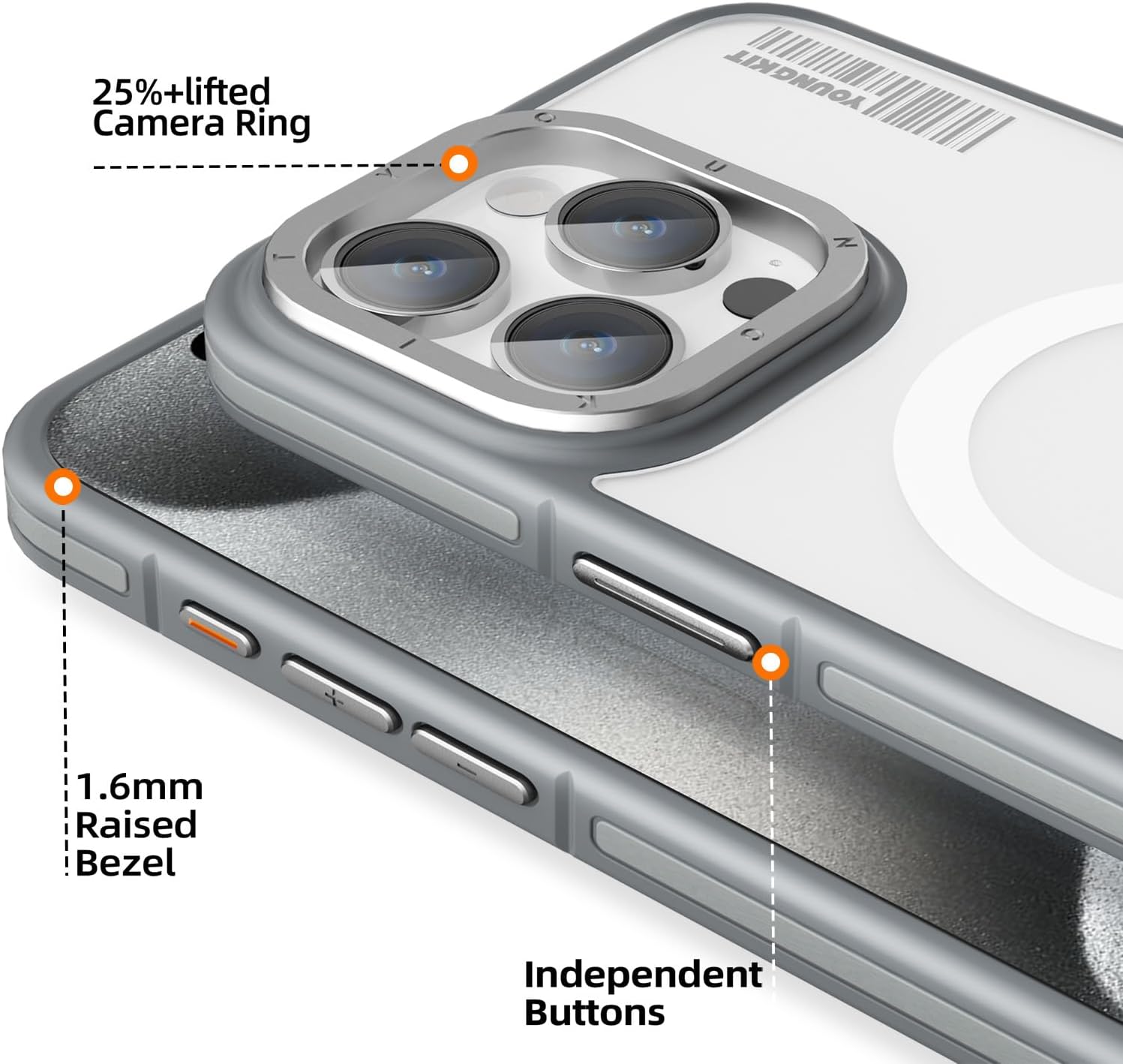 YOUNGKIT for iPhone 15 Pro Max Case | Compatible with MagSafe | Miltary Shockproof Hard Shell Translucent Matte Cover & Soft Bumper Magnetic Phone Case for iPhone 15 Pro Max Titanium - Frosted Grey