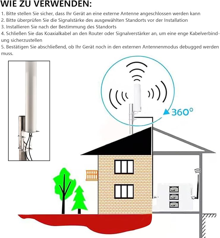 urcianow 4G LTE Antenna SMA Csatlakozó Kültéri Omnidirekcionális 698-2690 MHz Hosszú Hatótáv Mobil Router Hotspot Erősítő 5M Kábel