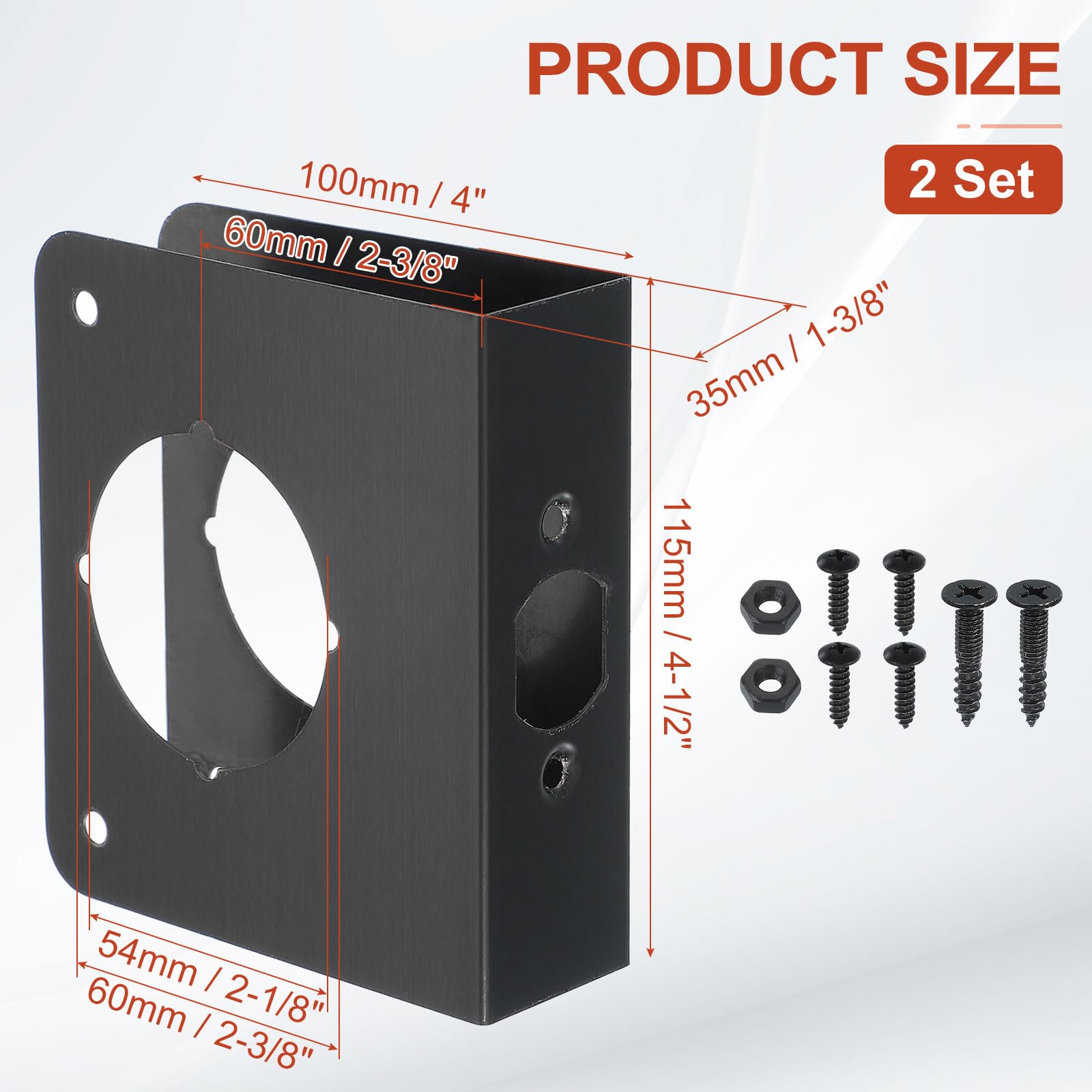 PATIKIL Placa De Refuerzo Para Puertas, 2 Juegos De Refuerzo Y Reparación Para Puertas De 1-3/8" De Grosor Y 4-1/2" De Tamaño De Pomos Y Cerraduras, Para Cerradura De Seguridad, Negro
