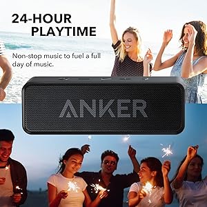 Anker Soundcore Upgraded Bluetooth Speaker with IPX5 Waterproof, Stereo Sound, 24H Playtime, Portable Wireless Speaker for iPhone, Samsung and More (Black)