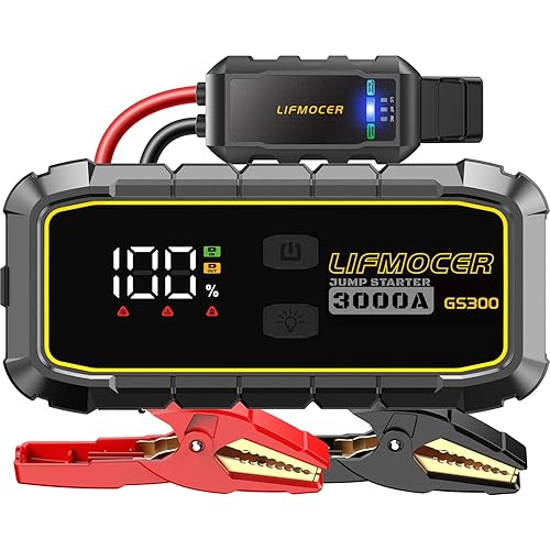 GS300 Jump Starter - 3000A Car Battery Jump Starter for Up to 10.0L Gas and 8.0L Diesel Engines, 12V Portable Jump Box with Storage Case USB Quick Charge, and LCD Display