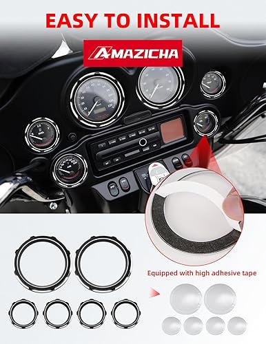 Miniatura 5 de Amazicha Cubiertas de biseles de calibre de ráfaga de 2 pulgadas, cubiertas de tacómetro de 4 pulgadas, kit de biseles para Harley Davidson Touring