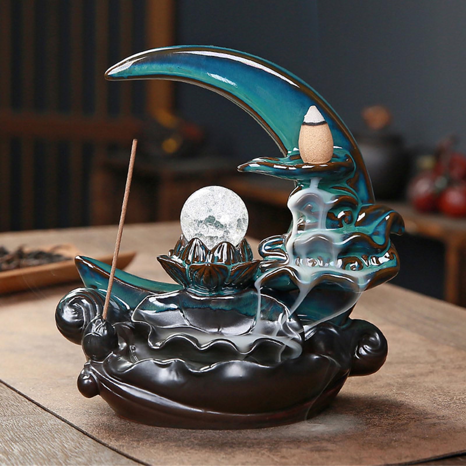 Bruciatore incenso lunare, bruciatore incenso a Cascata in Ceramica, Supporto per riflusso per aromaterapia, Ornamento per la casa, Supporto per riflusso a Cascata