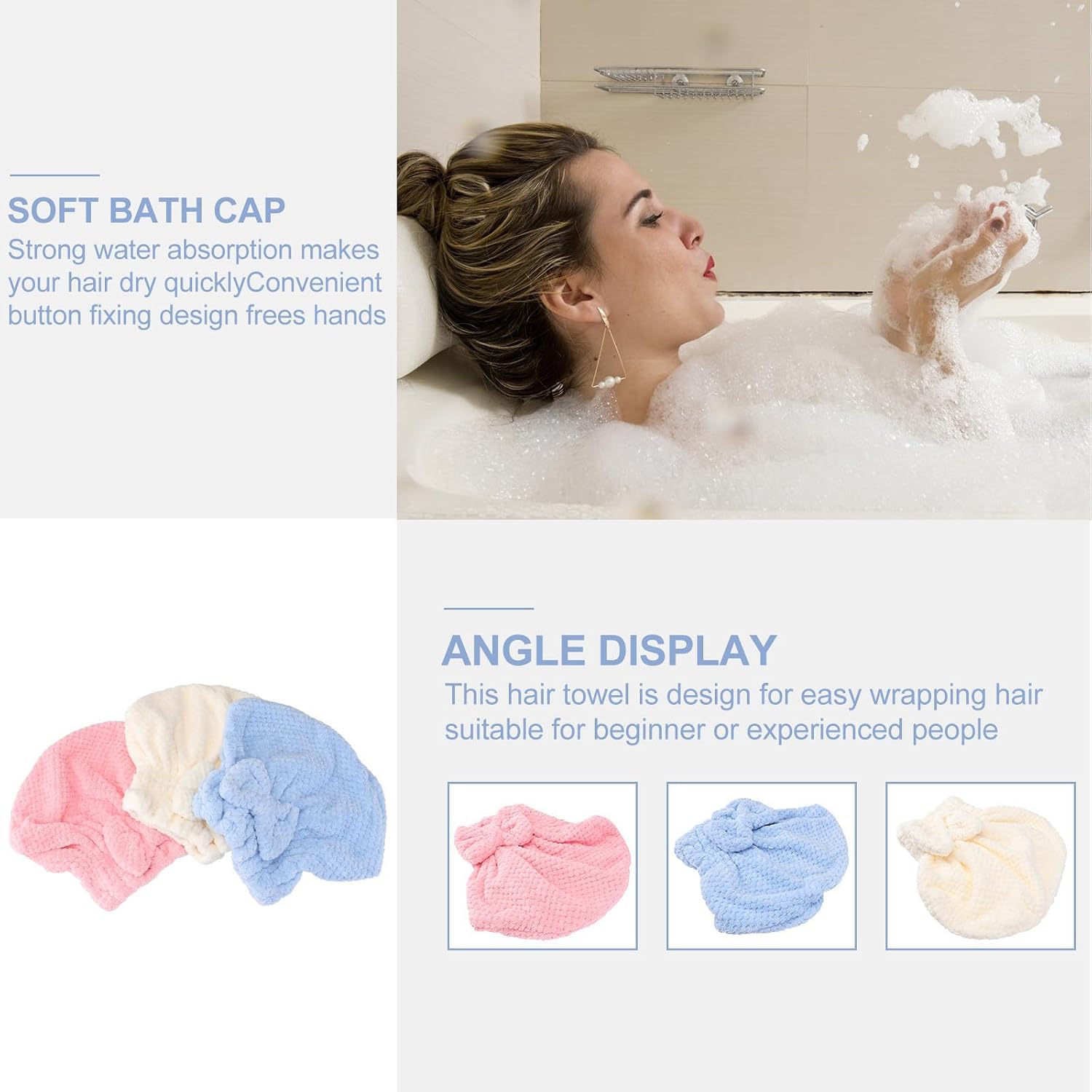 Hair Drying Cap for Coral Fleece 3pcs Bowknot Daily Hair Care | , Absorbent Towel Cap, Smoothing out Frizz and Reducing Drying Time Random Style