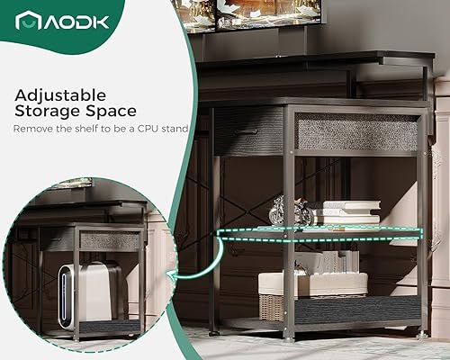 Miniatura 5 de AODK Escritorio para computadora con bandeja para teclado, escritorio para juegos de 55 pulgadas con toma de corriente, escritorio de oficina con