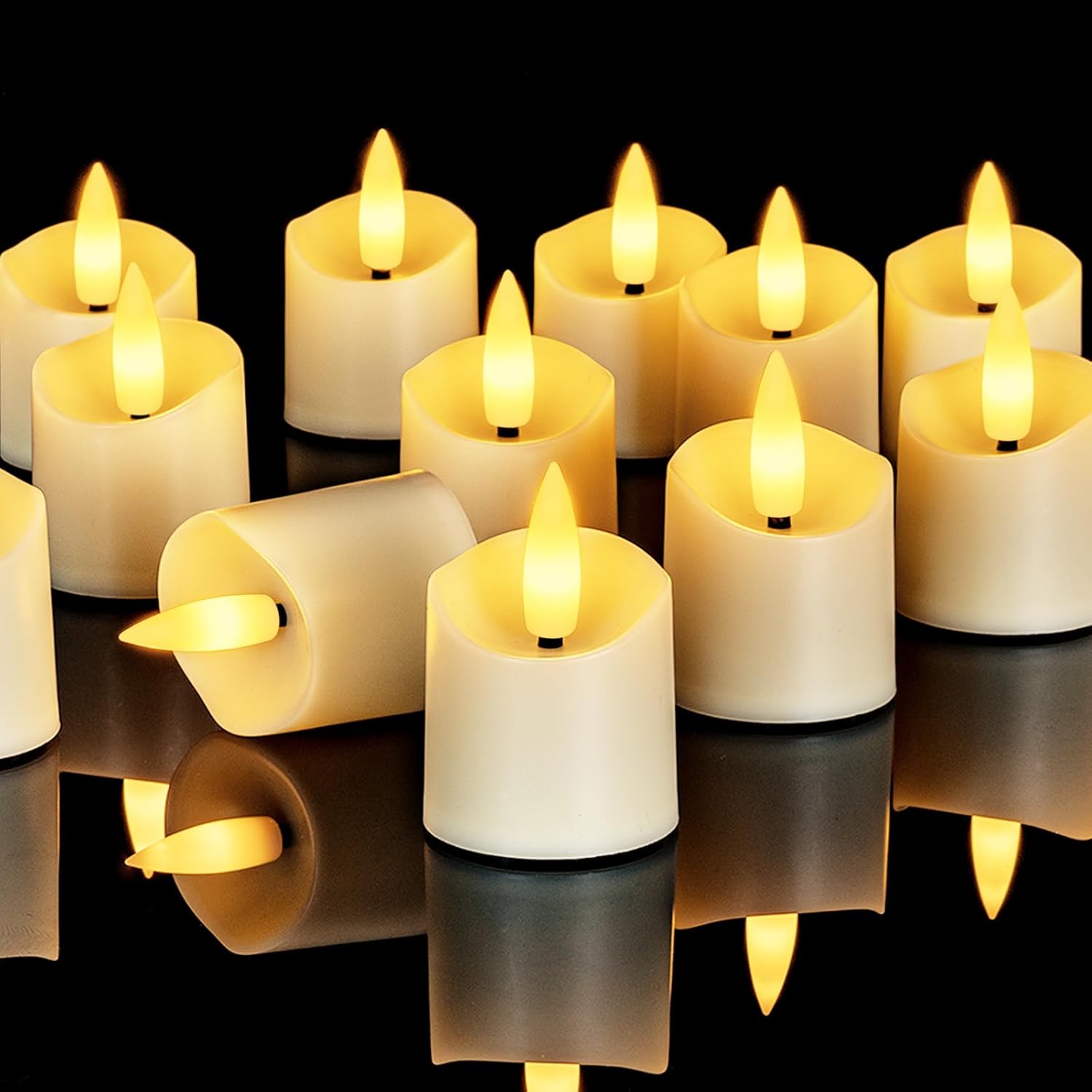 Homemory 12Pack Timer Flameless LED Votive Candles, Realistic 3D Flickering Flameless Candles, Long Lasting Battery Operated Tealight, for Thanksgiving Day, Christmas, Wedding Decor- Ivory Base