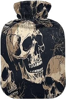 Wajiw Hot Water Bottle with Cover 2L Warm Water Bottle for Hot and Cold Compress Hot and Cold Therapies,Hand Feet Warmer,Halloween Skull