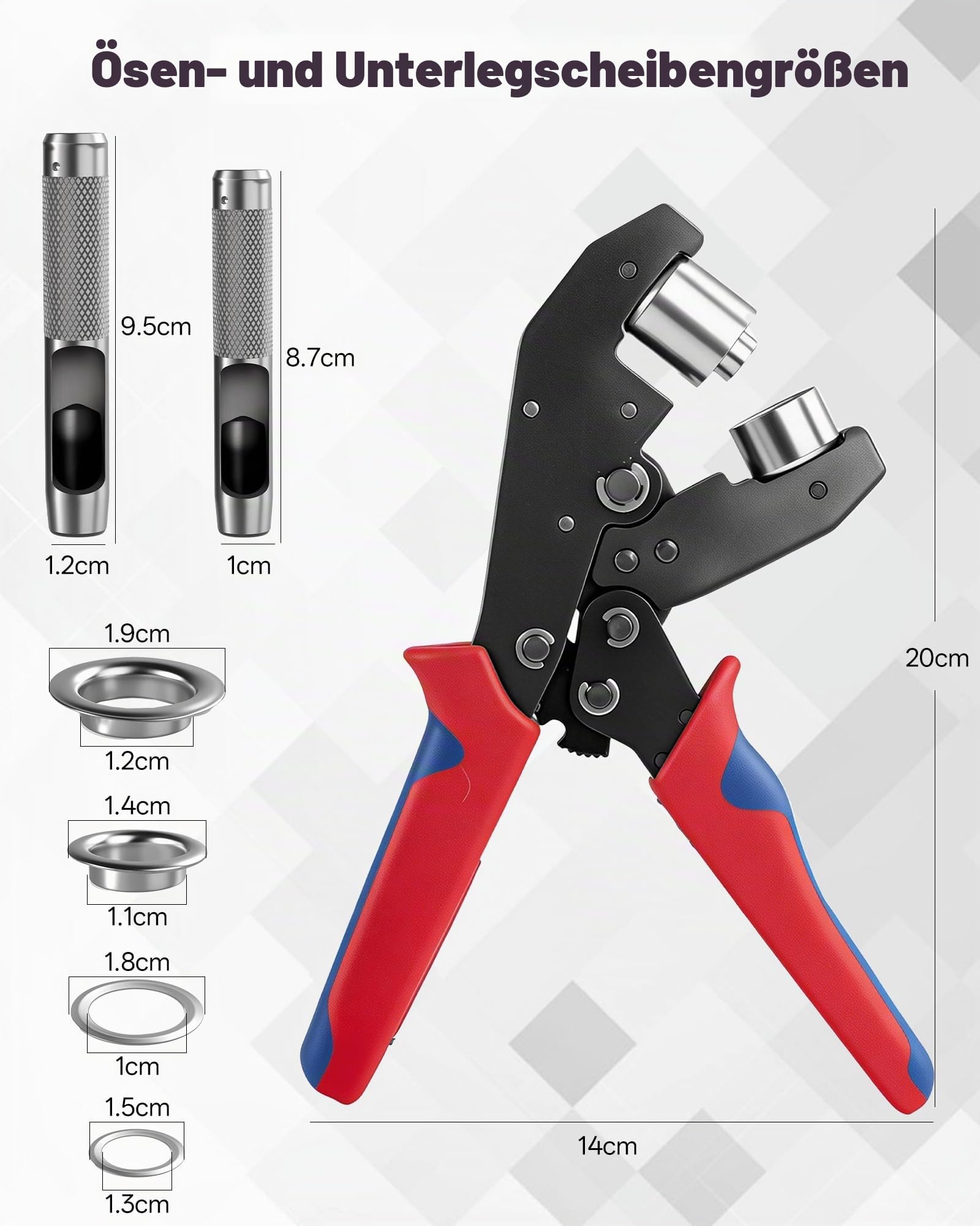 Ösenzange Kit mit Austauschbaren Einsätzen, Lochzange Ösenpresse mit Aufbewahrungsbox und 400 Ösen (Ø6/10 mm je 200 Stk), Hand Ösen Werkzeug für Planen, PVC, Leder, Stoff, Karton