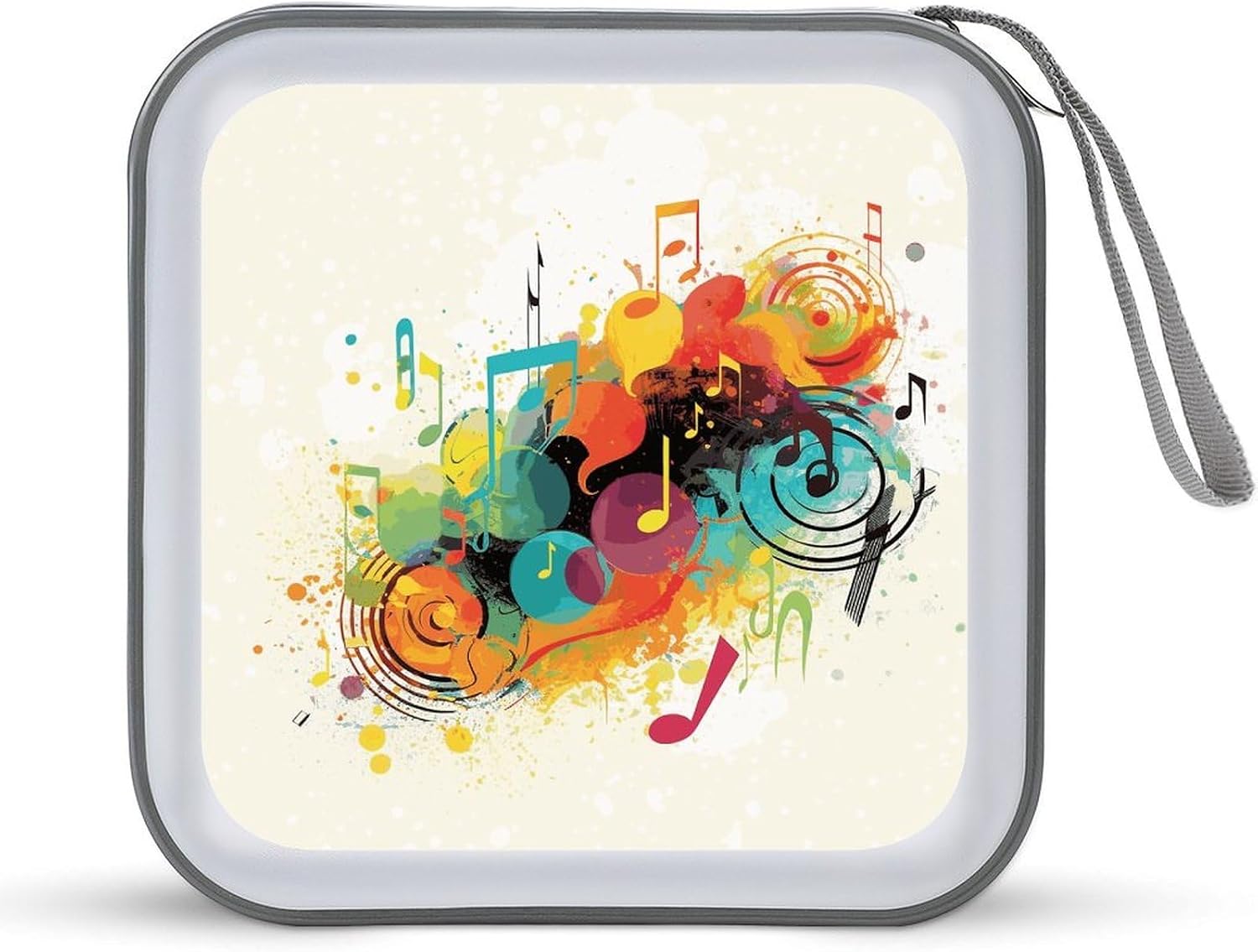 Abstract Music Themed Plastic CD Case, 40 Capacity DVD Case Portable Zipper Holder with Handle, CD Storage Box for Car Home Office Travel