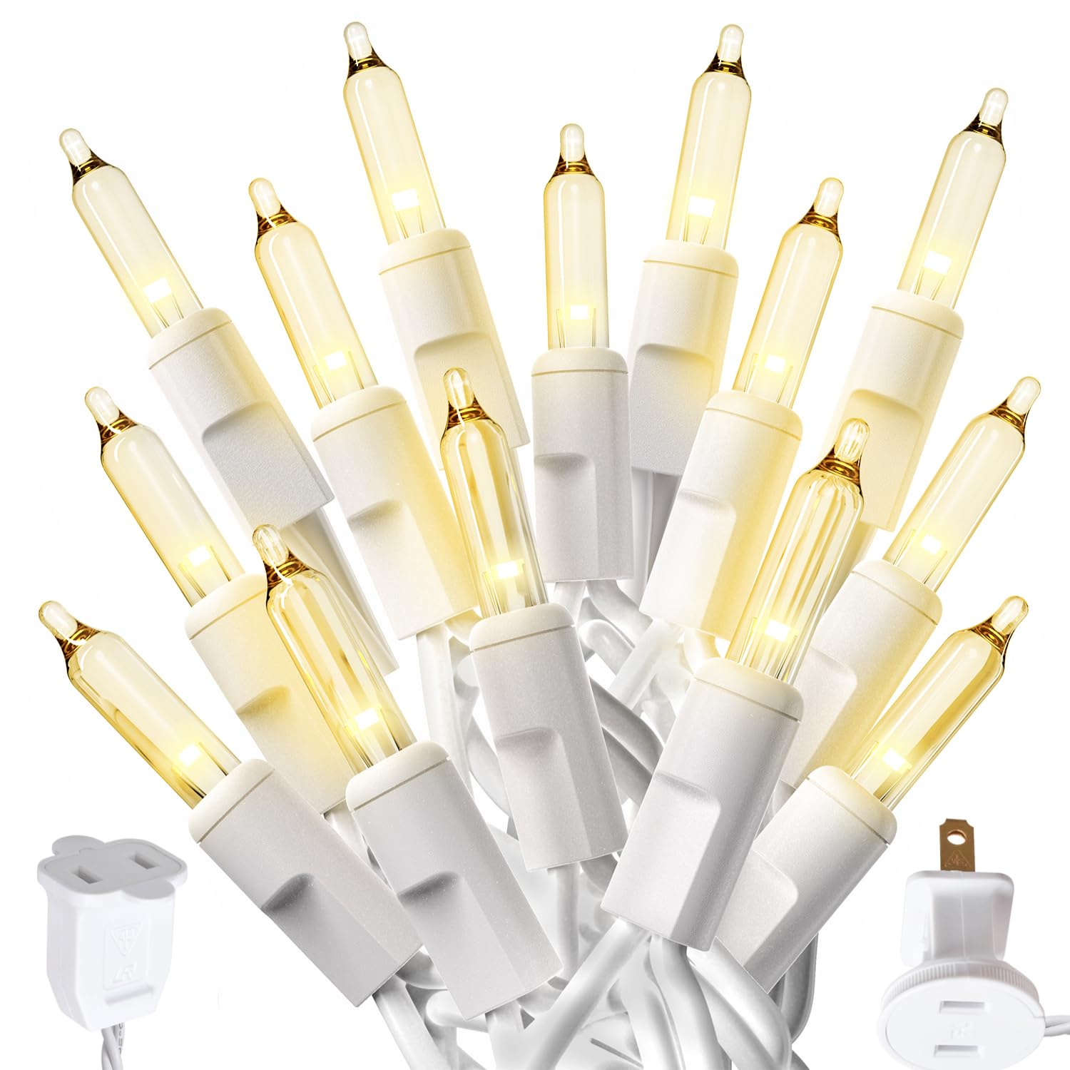 PREXTEX 10 Ft String Lights with Christmas Tree Light Warm White - Indoor/Outdoor Decor - 50 Count Christmas Lights for Holidays - Xmas Light on White Wire - Multi-Strand Connectable