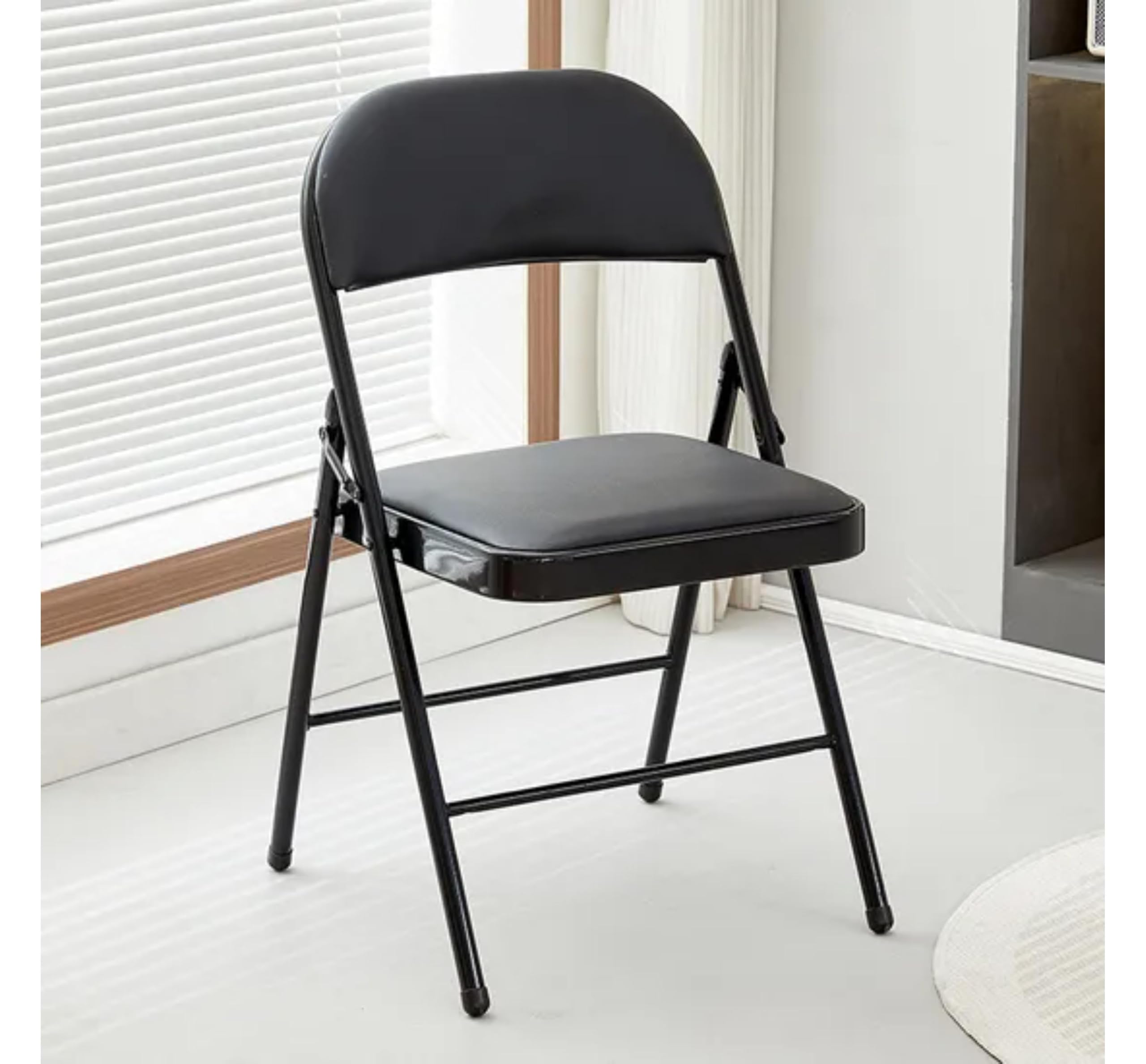 Metal Folding Chair with Soft Cushion Seat & Leatherette Upholstery | Space-Saving Foldable Chair for Home, Office, Kitchen, Balcony & Events | Sturdy Portable Seating, Padded Backrest Set of-1 PCS-image-9