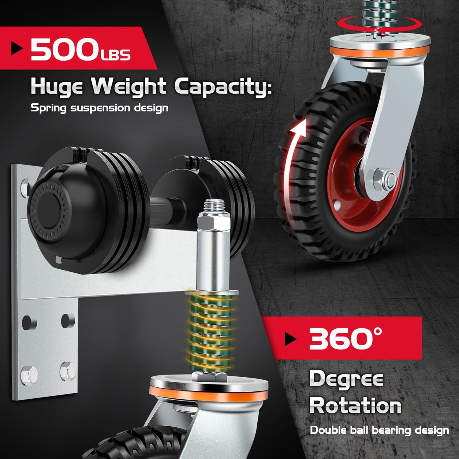 6 Inch Heavy Duty Fence Gate Wheel 500lb Capacity for Metal Tube Gates with 360 Degree Rotation Spring Loaded Caster Includes Screws and Screwdriver Durable Wheel for Smooth Gate Operation (Silver)