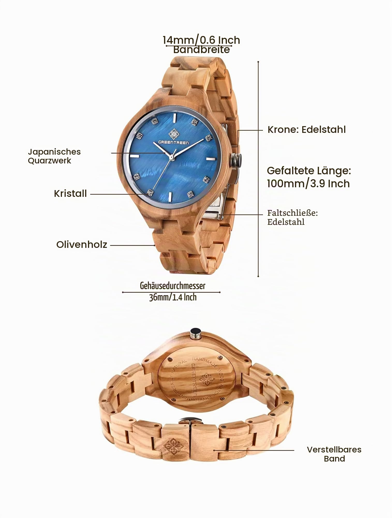 Holzuhr Damen Analog für den Alltag: Holz Armbanduhr mit Quarzwerk und Japanische Batterie - Elegante Frau Uhr für Mama Ehefrau und Tochter