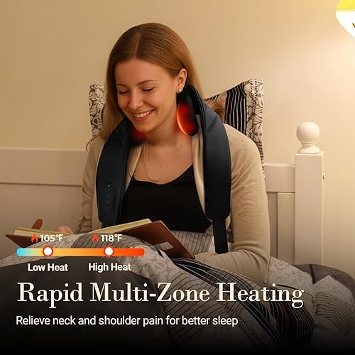 Miniatura 2 de Masajeador de cuello inalámbrico para aliviar el dolor de tejido profundo, masajeador de hombros con calor, 3 modos y velocidad, almohada masajeador