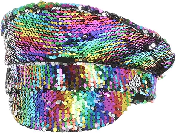 Smiffys Sequin Captains Hat, Rainbow, Party & Carnival Fancy Dress, Adult Dress Up Hats