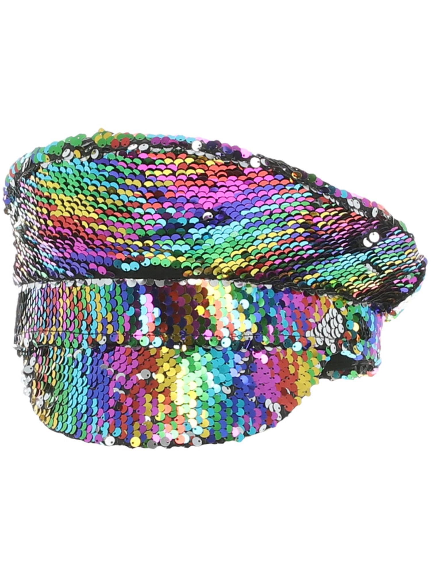Smiffys Sequin Captains Hat, Rainbow, Party & Carnival Fancy Dress, Adult Dress Up Hats
