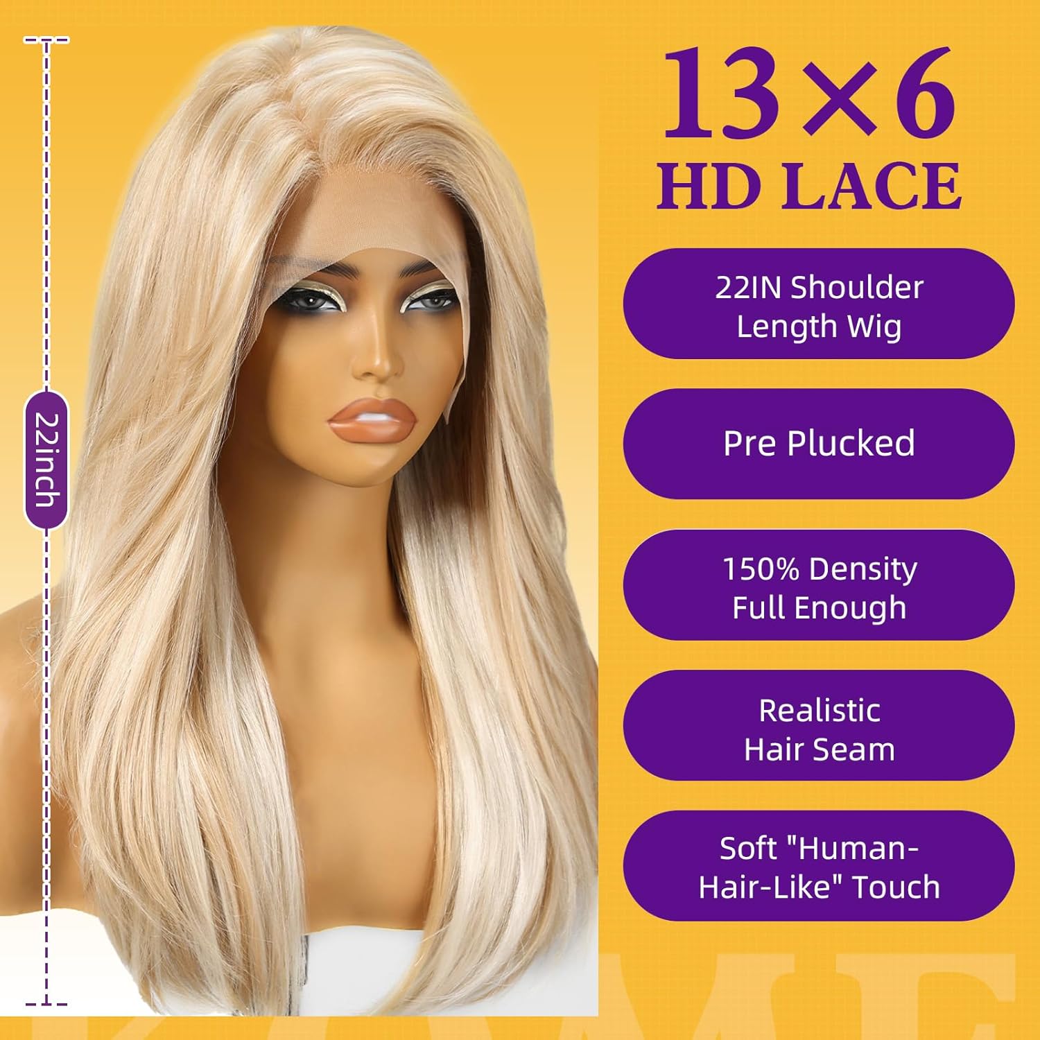 Blonde Lace Front Wigs Human Hair Long Straight Layered Glueless Lightweight with Bangs for Women Daily Use (Blonde,22 Inch)