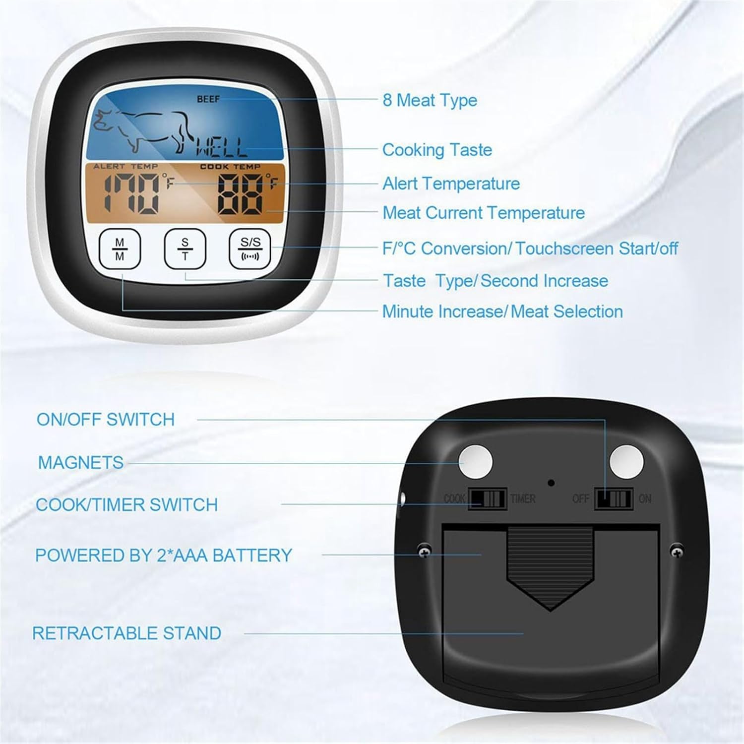 Digital Meat Kitchen Thermometer Cooking Food BBQ Probe Oven Temperaure Sensor Meter Stainless Steel Thermocouple -50-250degree (Color : 1X Stainless Probes)
