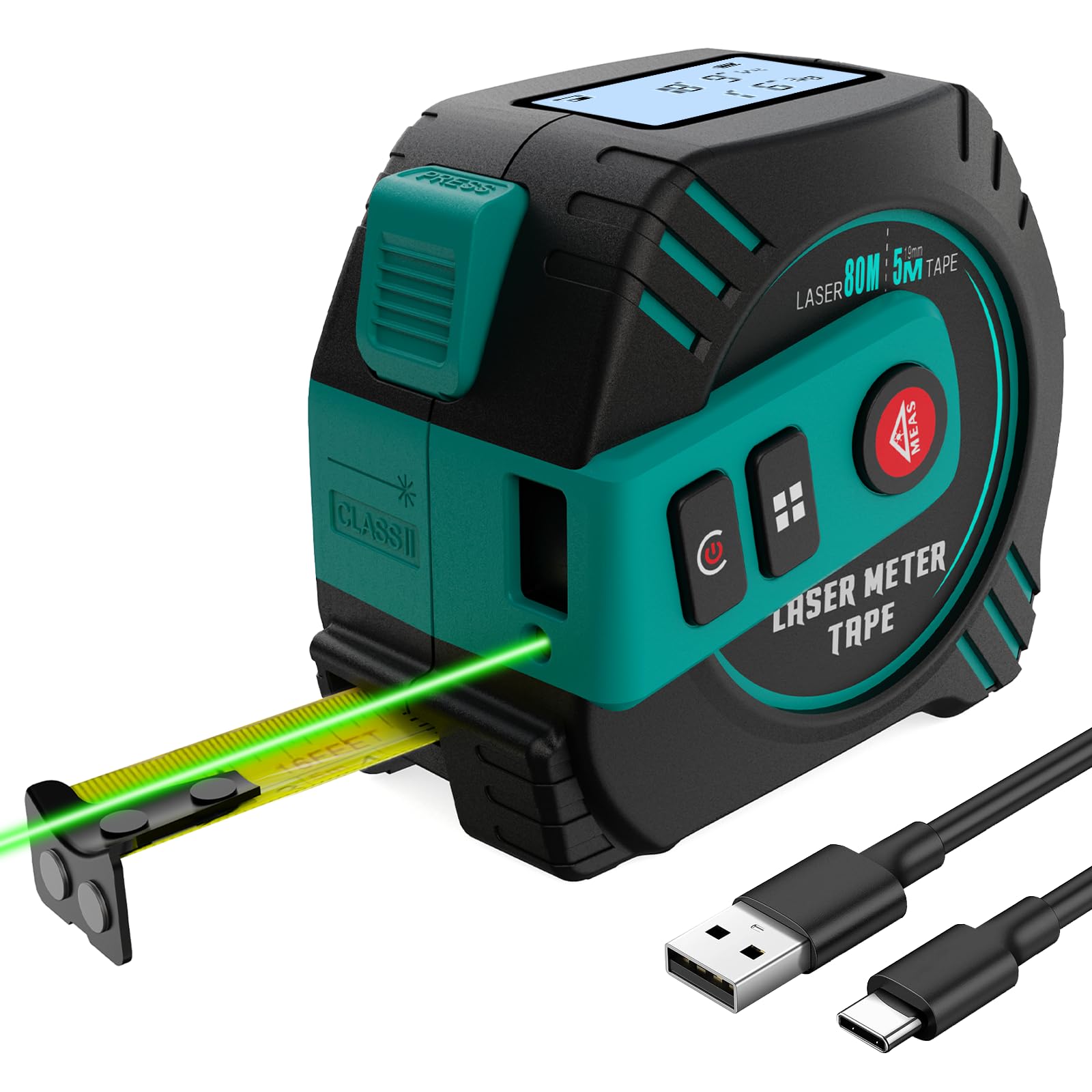 Laser Distance Meter 196ft Digital Laser Measuring Tool with LCD Backlit Display, Pythagorean Mode, Area & Volume Calculation, ±2mm Accuracy, Class II, Electronic Tape Measure for DIY and Construction