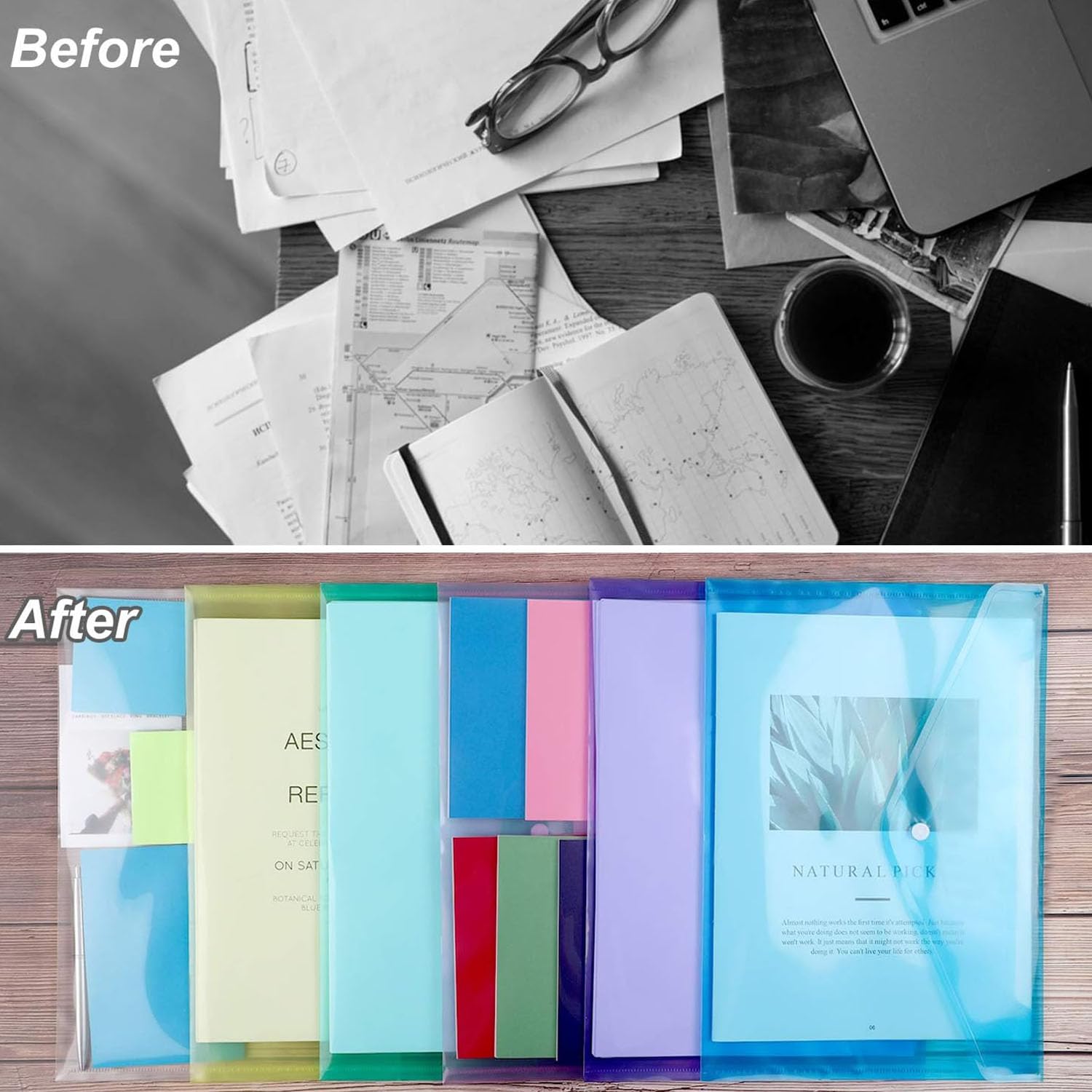 36 Piezas Bolsillos Para Documentos, Carpeta para Documentos Plástico, Bolsillos Para Documentos Transparentes, Carpeta Colorida, para Escuela, Oficina, Hogar y Viajes (A4)