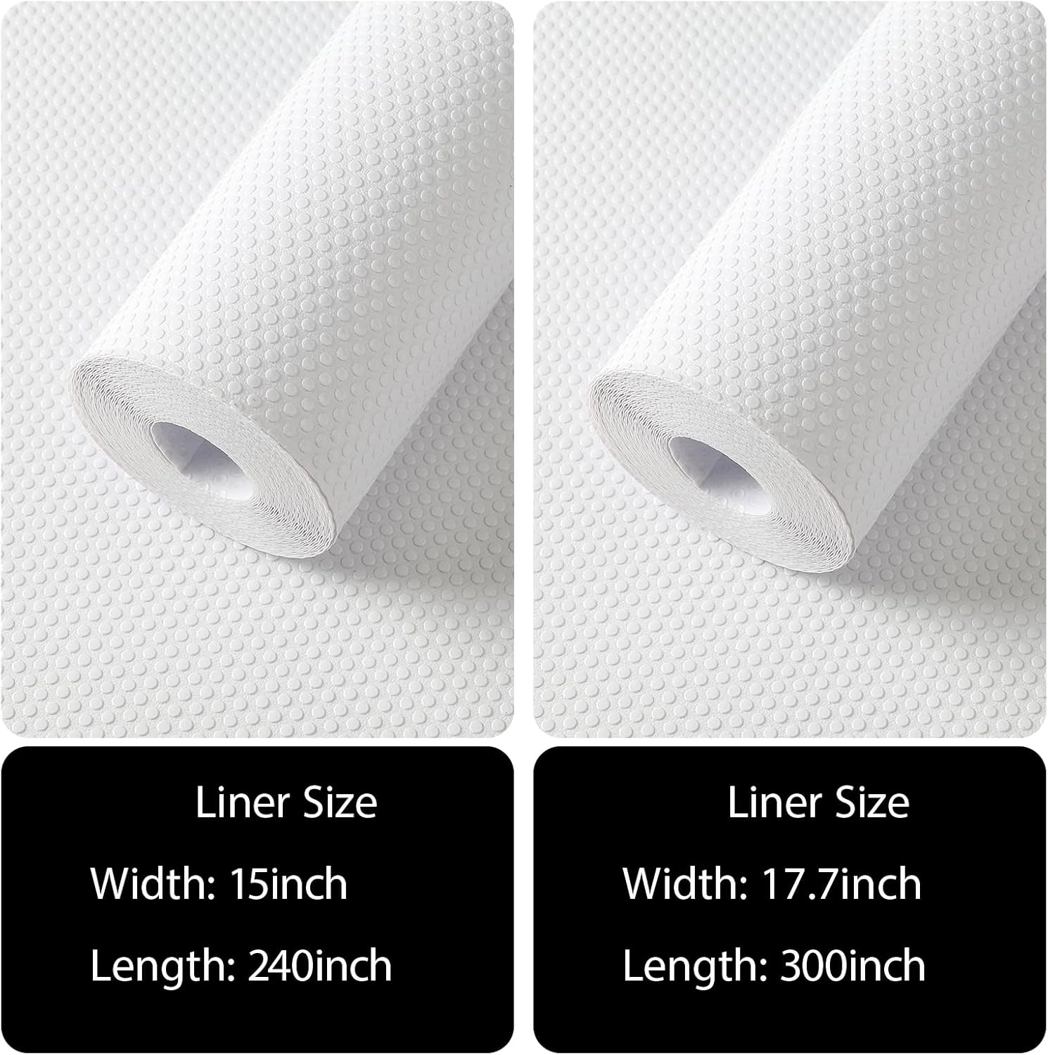 Shelf Liner for Kitchen Cabinets: 15” x 240” and 17.7” × 300” Waterproof Non-Adhesive Cupboard Drawer Mat - White Easy to Cut Pantry Shelves Liners