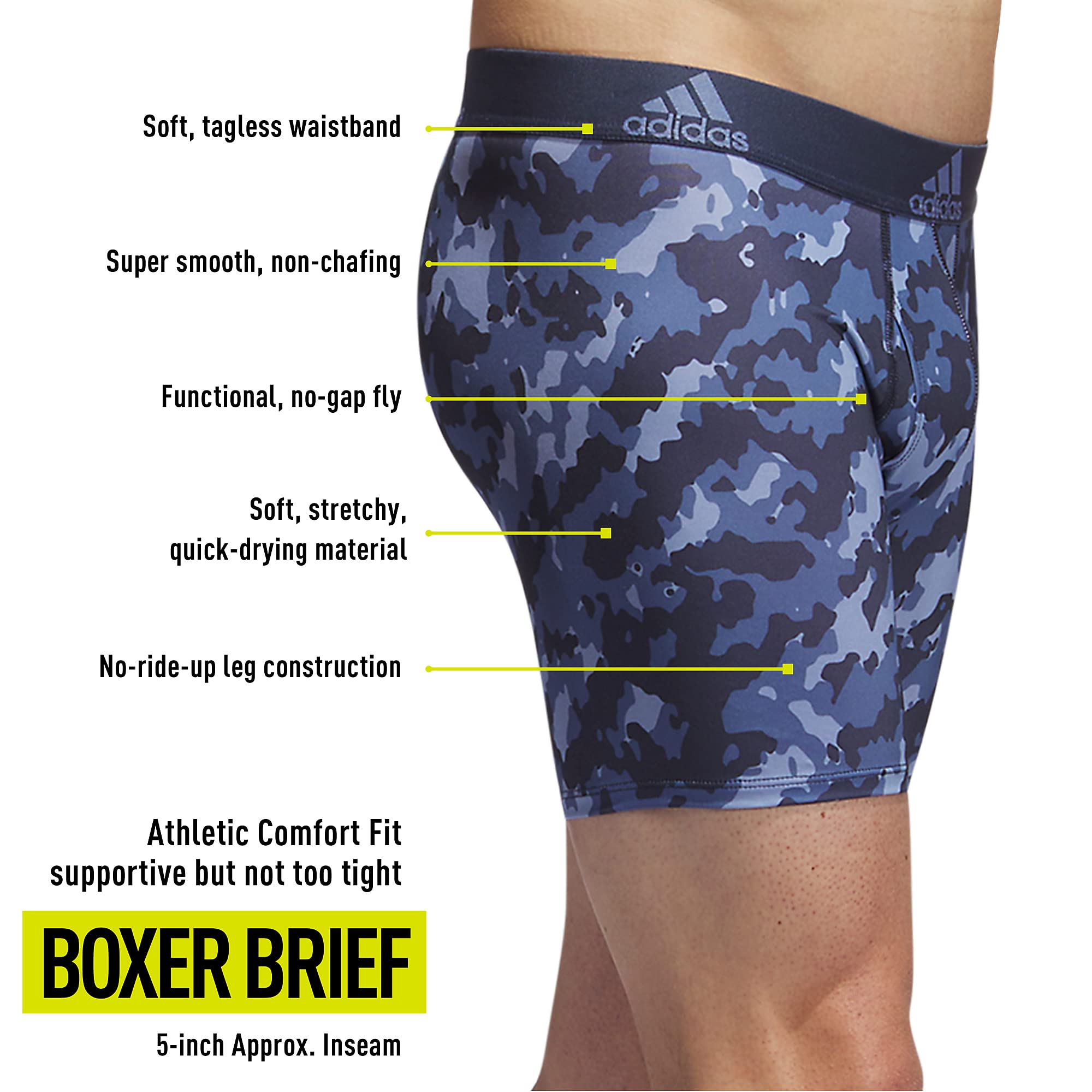 Adidas Men's Performance Boxer Brief Underwear (1 Pack), Elements Camo Shadow Navy-Crew Blue/Shadow Navy/Chalk Blue, XX-Large