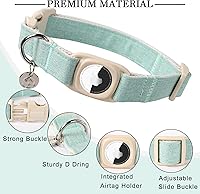 Vista 2 de DOGWONG Collar de perro Airtag de algodón y cáñamo, collar resistente para perros con soporte para Airtag, collares verdes para perros pequeños