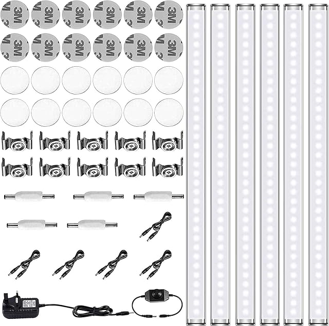 Lampop 6PCS Dimmable Under Cabinet Lighting Kit, Plug in Under Counter Kitchen Lights Closet Cupboard Wardrobe LED Under Cabinet Lights, 24W Cold White