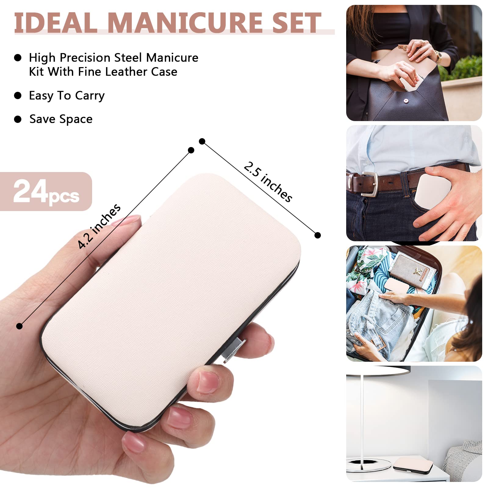 Lasnten Juego de 24 cortaúñas a granel, kit de aseo de uñas de acero inoxidable, kit de pedicura profesional, herramientas de pedicura con estuche de viaje, regalos personales para hombres y mujeres