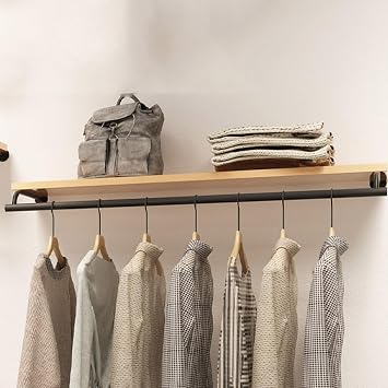 Wall Mounted Garment Rack Clothes Racks with Top Shelf Clothing Rack with Hanging Rod,Clothing Store Floating Shelf,Retail Display Clothes Racks Organizer Hanger MetalBlack,120CM/47in