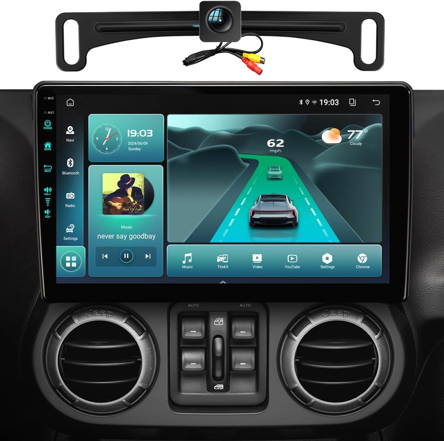 5GWiFi6(1201Mbs) Car Radio Stereo for Jeep Wrangler JK with CarPlay Android Auto,Universal 1080P Rear View License Plate Reverse Camera