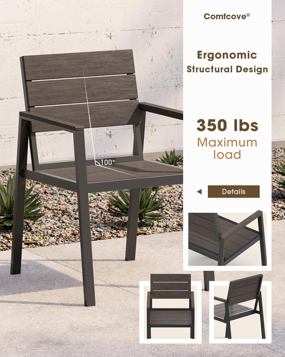 Outdoor Dining Set for 6, Aluminum Patio HDPS Outdooor Table and Chairs Set with Umbrella Hole, All Weather Patio Furniture Set, 7 Peice Patio Dining Table Set (Charcoal)