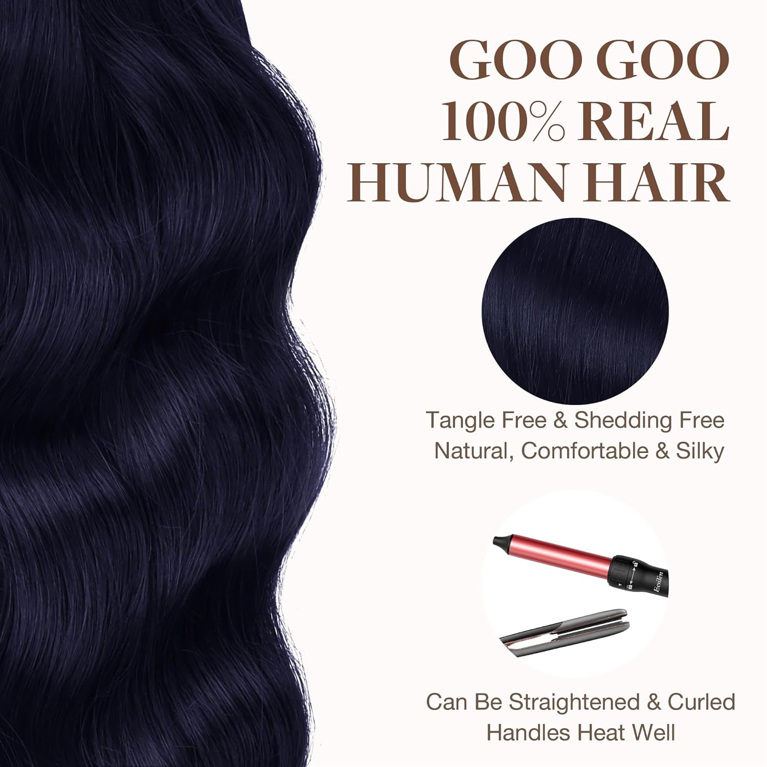 GOO GOO Tape in Hair Extensions Human Hair, 1G Midnight Black, 20inch 50g 20pcs, Skin Weft Seamless Invisible, Silky Straight with Thick Ends, Remy Human Hair