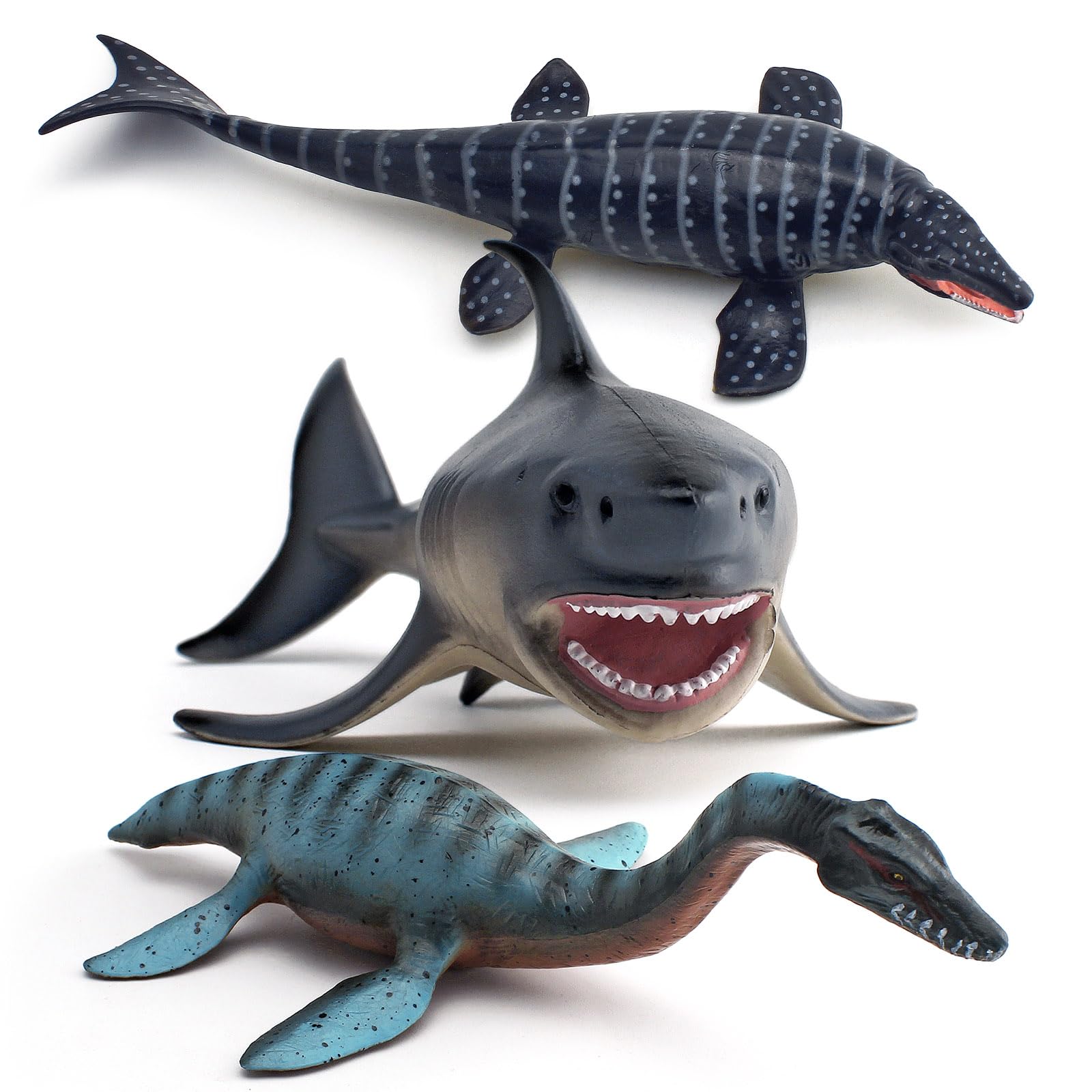 Large Replica of Mosasaurus 10 Inch 3PCS Prehistoric Sea Creatures Toys for Kids Gift Shark Figure Ocean Life Collection Sea Animals for Toddler Boys Dino Toy